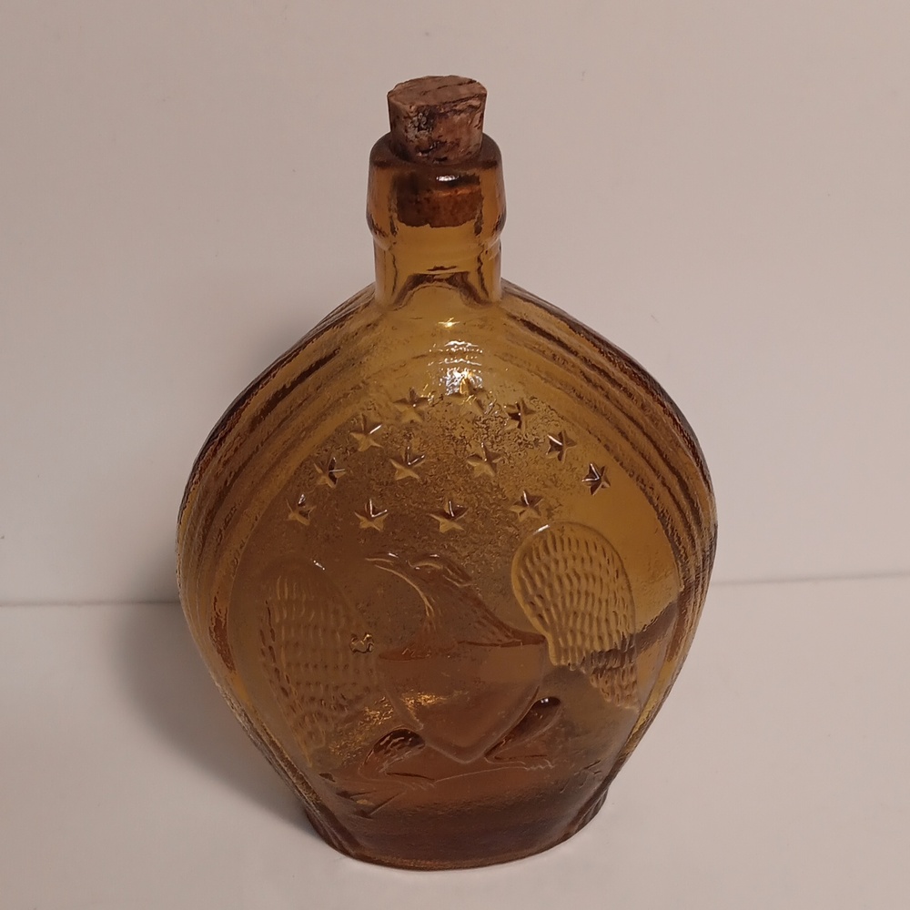 Empire Glass Works Embossed Amber Bottle w/Cork Eagle & Fruit